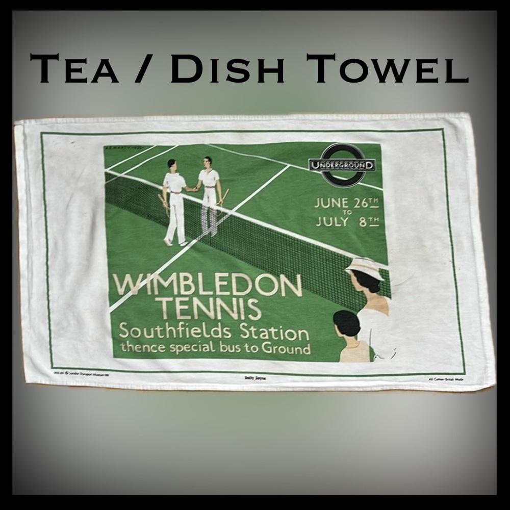 🎾Vintage 1991 Wimbledon Tennis Dish / Tea Towel | London Transport Museum